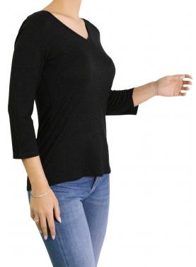 Maglia scollo a V tinta unita con manica 3/4